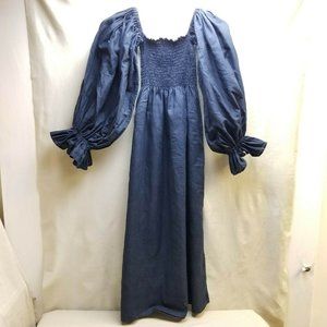 Sleeper Atlanta Linen Dress Women's Size XS Navy Blue Ruffle On or Off Shoulder
